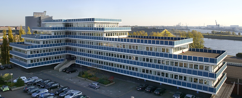 Headquarters Leschaco in Bremen, Germany – Blue and white building on the River Weser Headquarters Leschaco in Bremen, Germany – Blue and white building on the River Weser